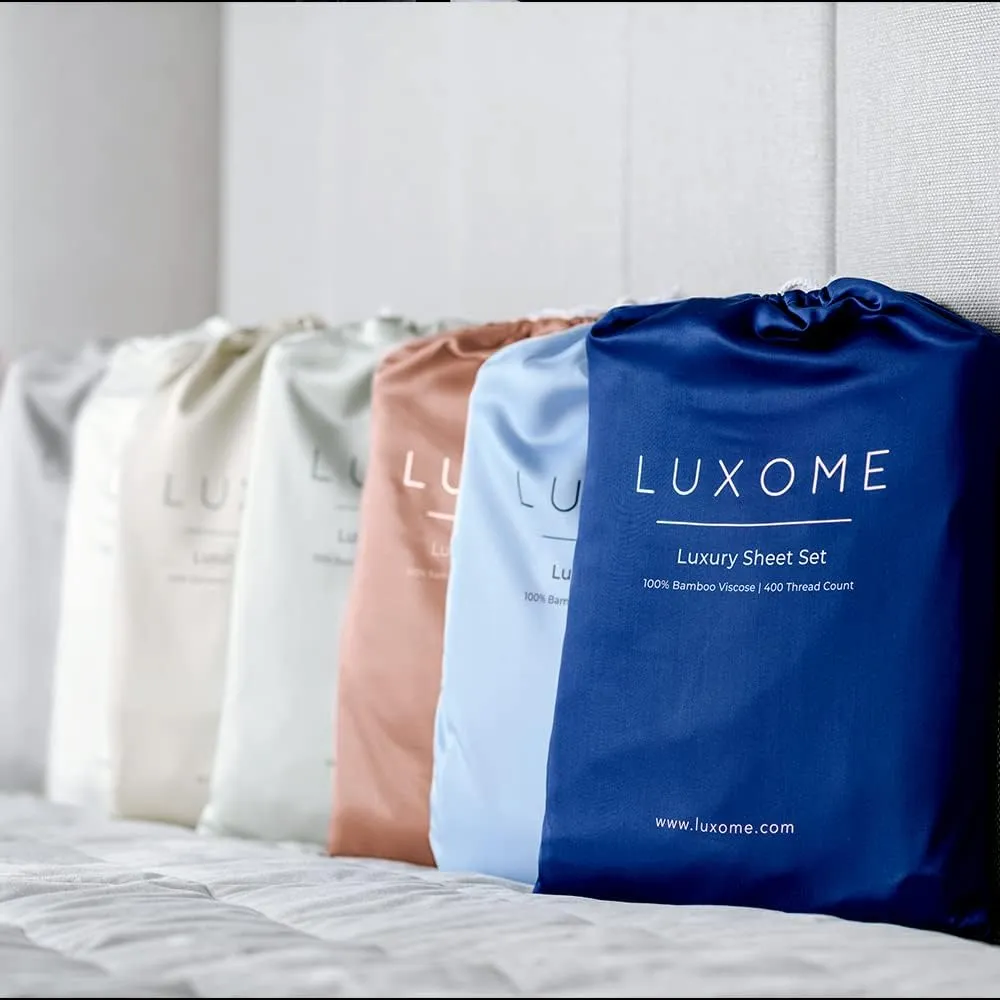LUXOME Luxury Sheet Set | 100% Rayon (Viscose) from Bamboo | King Size - Ivory | Deep Pockets | 4-Piece Set (Fitted, Flat, 2 Pillowcases)