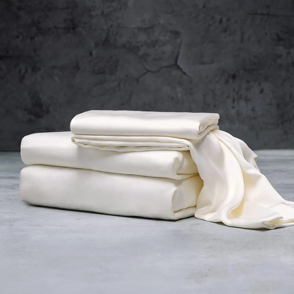 LUXOME Luxury Sheet Set | 100% Rayon (Viscose) from Bamboo | King Size - Ivory | Deep Pockets | 4-Piece Set (Fitted, Flat, 2 Pillowcases)