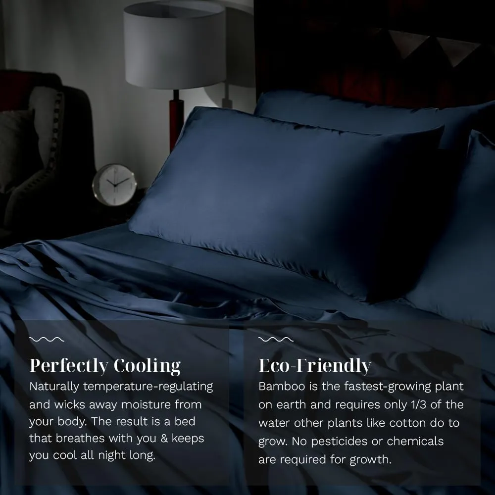 LUXOME Luxury Sheet Set | 100% Rayon (Viscose) from Bamboo | King Size - Navy | Deep Pockets | 4-Piece Set (Fitted, Flat, 2 Pillowcases)