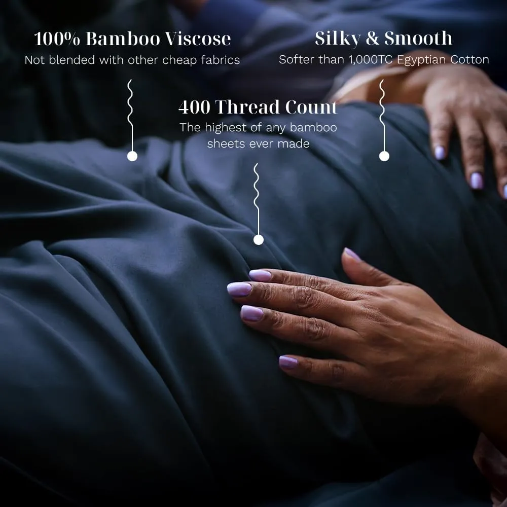 LUXOME Luxury Sheet Set | 100% Rayon (Viscose) from Bamboo | King Size - Navy | Deep Pockets | 4-Piece Set (Fitted, Flat, 2 Pillowcases)