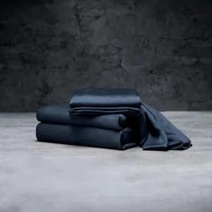 LUXOME Luxury Sheet Set | 100% Rayon (Viscose) from Bamboo | King Size - Navy | Deep Pockets | 4-Piece Set (Fitted, Flat, 2 Pillowcases)
