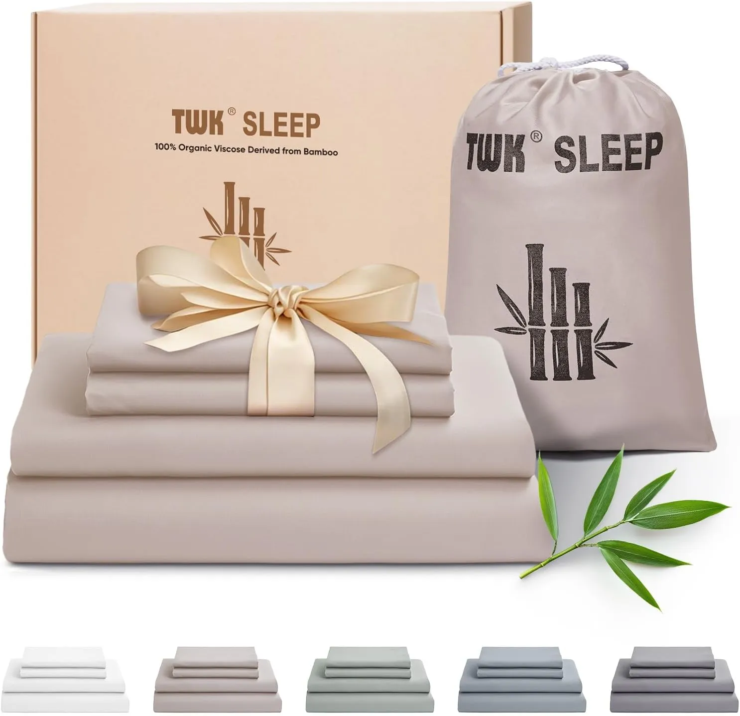 Luxury Sheet Set, Genuine 100% Organic Viscose Derived from Bamboo, Cooling & Breathable, Silky Soft, Bedding Sheets & Pillowcases (Sand, King)