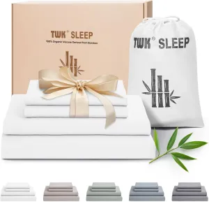 Luxury Sheet Set, Genuine 100% Organic Viscose Derived from Bamboo, Cooling & Breathable, Silky Soft, Bedding Sheets & Pillowcases(White, King)