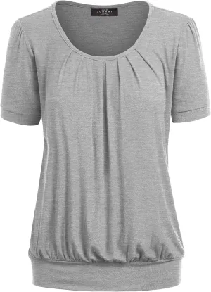 Made By Johnny Women's Scoop Neck Short Sleeve Pleated Front Blouse Tunic Top Plus Size