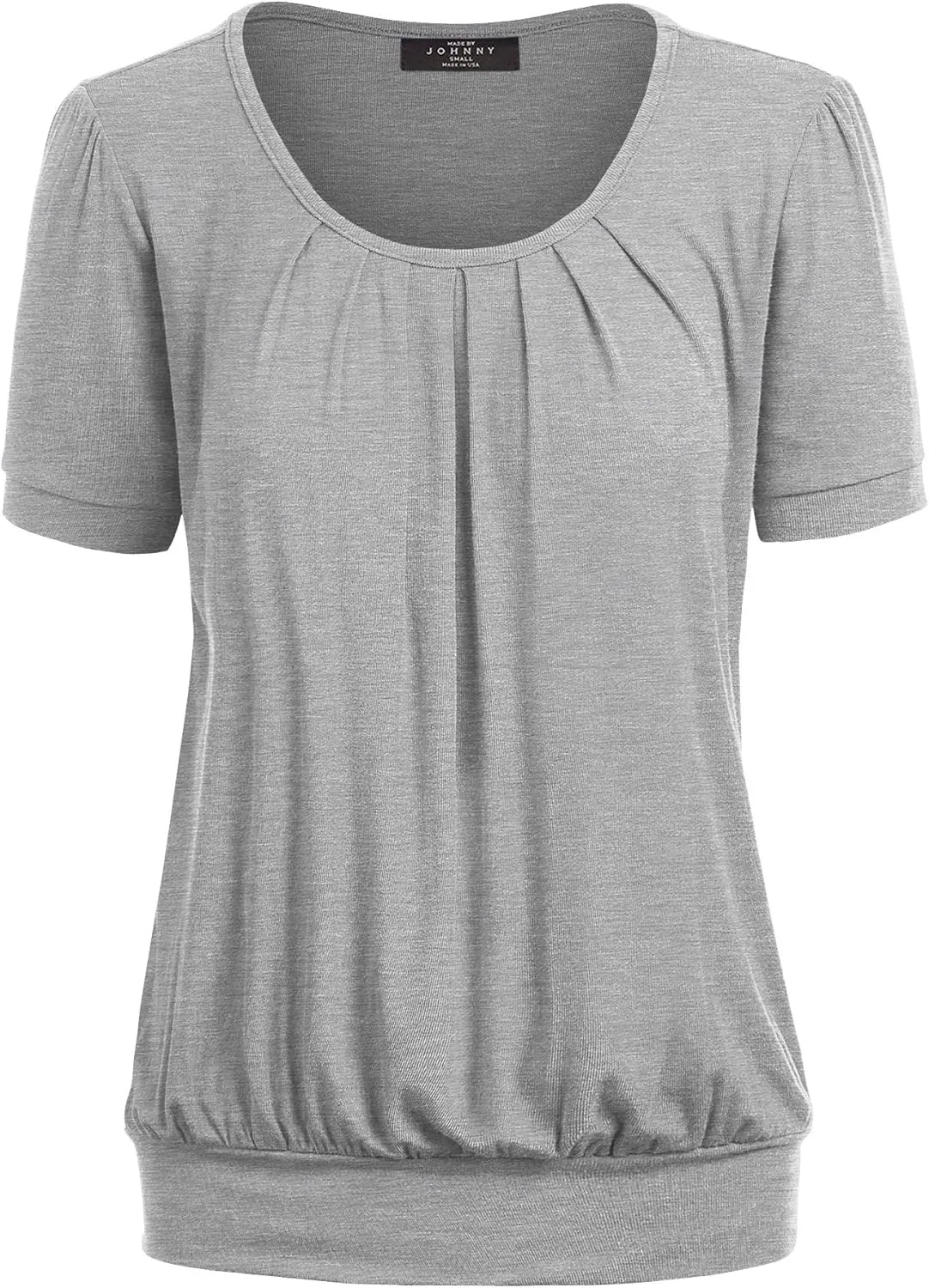 Made By Johnny Women's Scoop Neck Short Sleeve Pleated Front Blouse Tunic Top Plus Size
