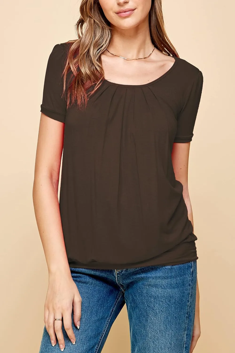 Made By Johnny Women's Scoop Neck Short Sleeve Pleated Front Blouse Tunic Top Plus Size
