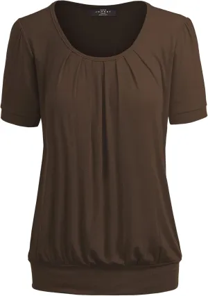 Made By Johnny Women's Scoop Neck Short Sleeve Pleated Front Blouse Tunic Top Plus Size