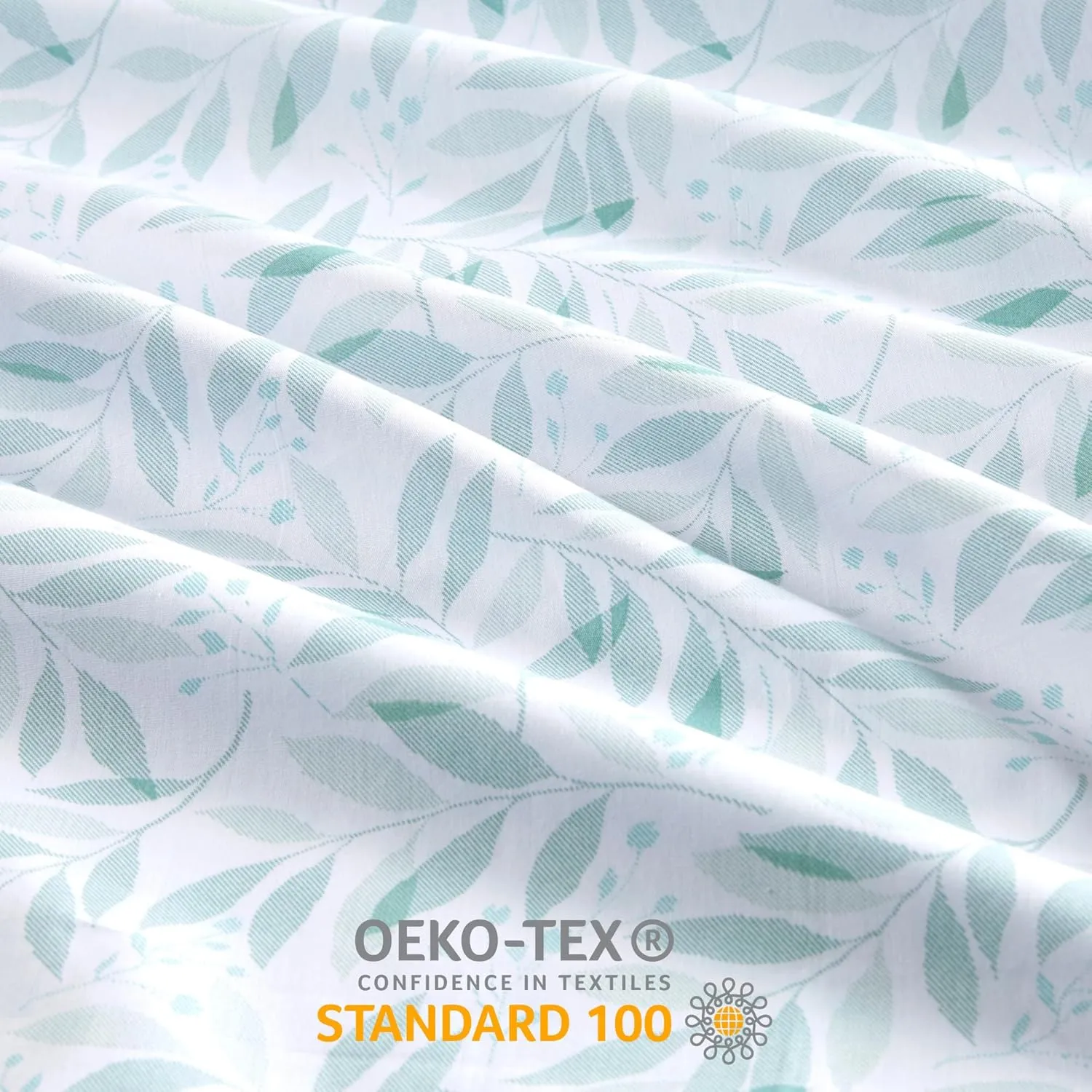 Madison Park Essentials 100% Cotton Sheets, Breathable&Soft Cotton Bed Sheets, Printed Design, Elastic Pocket Cotton Sheet Set Fits Up to 14" Mattress, All Season, Full Green Leaves 4 Piece