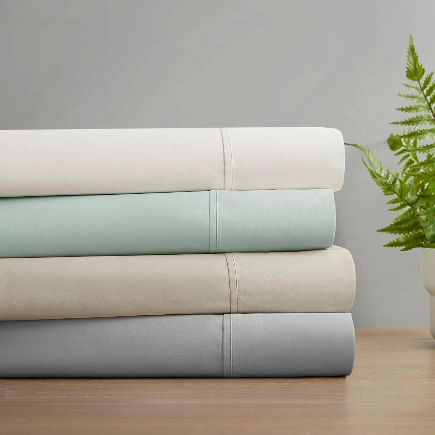 Madison Park Organic Cotton Sheet Soft & Breathable 300TC Cotton Sheets, Elastic Deep Pocket Sheet Set Fits Up to 18" Mattress, All Seasons, Lightweight, 100% Cotton Bed Sheets, Queen Grey 4 Piece