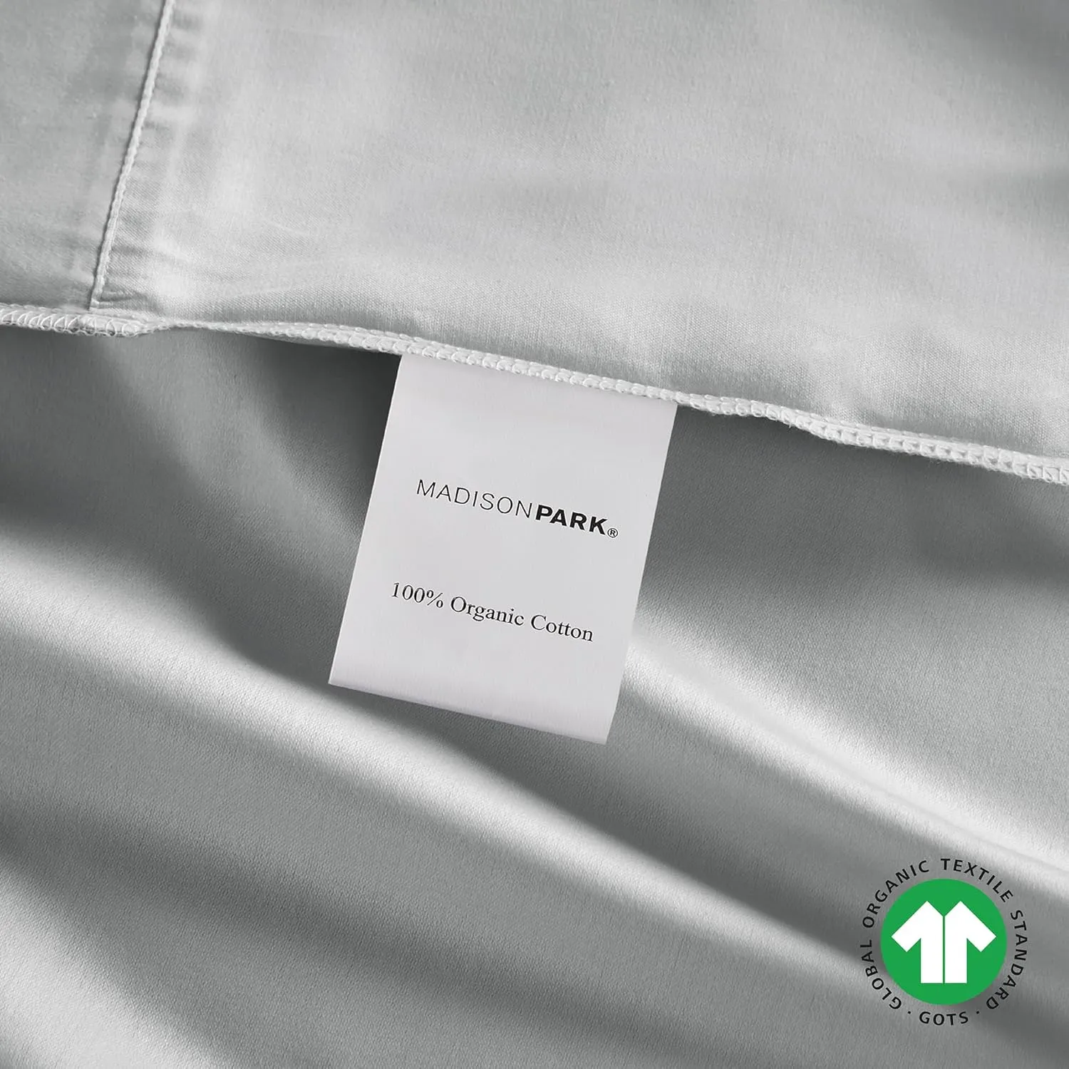 Madison Park Organic Cotton Sheet Soft & Breathable 300TC Cotton Sheets, Elastic Deep Pocket Sheet Set Fits Up to 18" Mattress, All Seasons, Lightweight, 100% Cotton Bed Sheets, Queen Grey 4 Piece