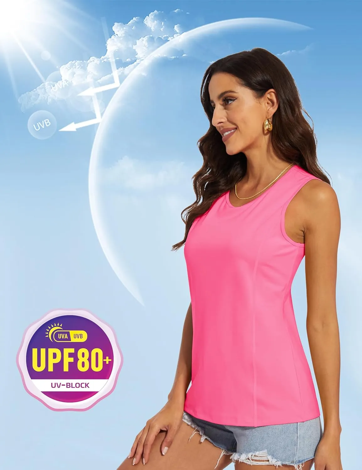 MAGCOMSEN Women's Sleeveless Workout Shirts UPF 80  Dry Fit Running Wicking Tank Tops Athletic Gym Summer