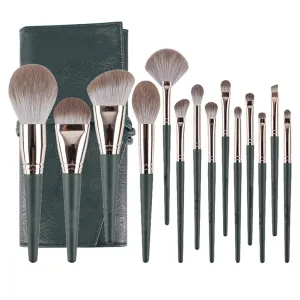 Makeup brush set 14 pieces of powder powder blusher repair brush, complete set of beauty tools,(14pcs,D)