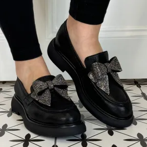 Marian 9106 Diamonte Bow Loafer-BLACK