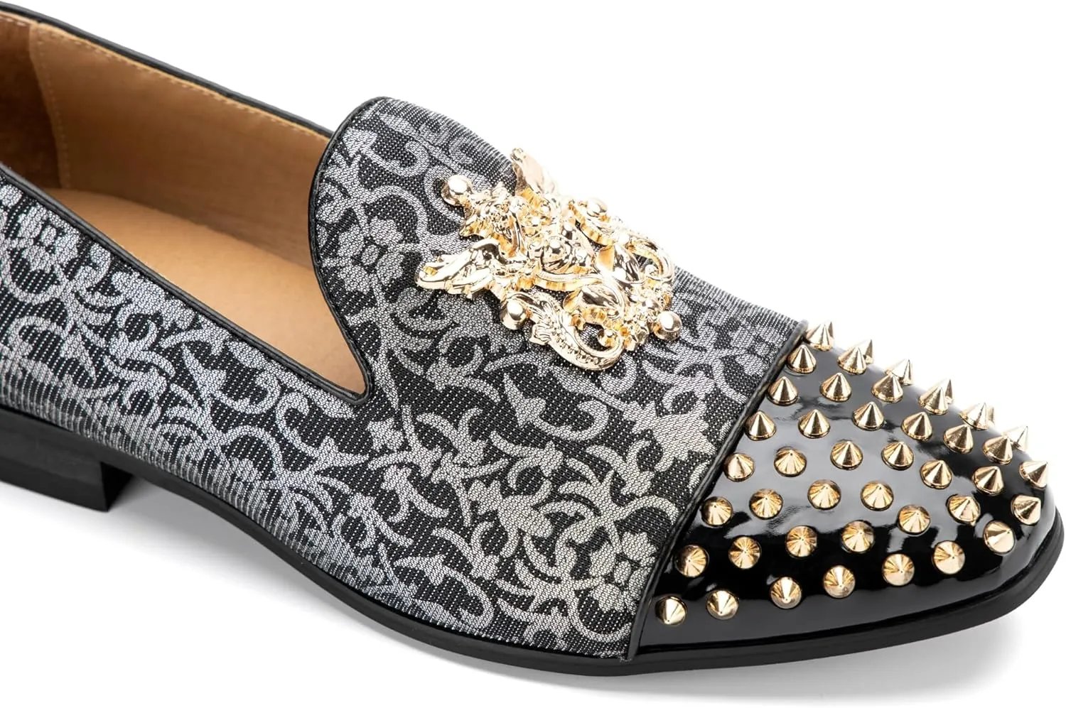 Meijiana Mens Velvet Loafers Dress Shoes with Metal Embellishments Party Luxury Loafer Shoes