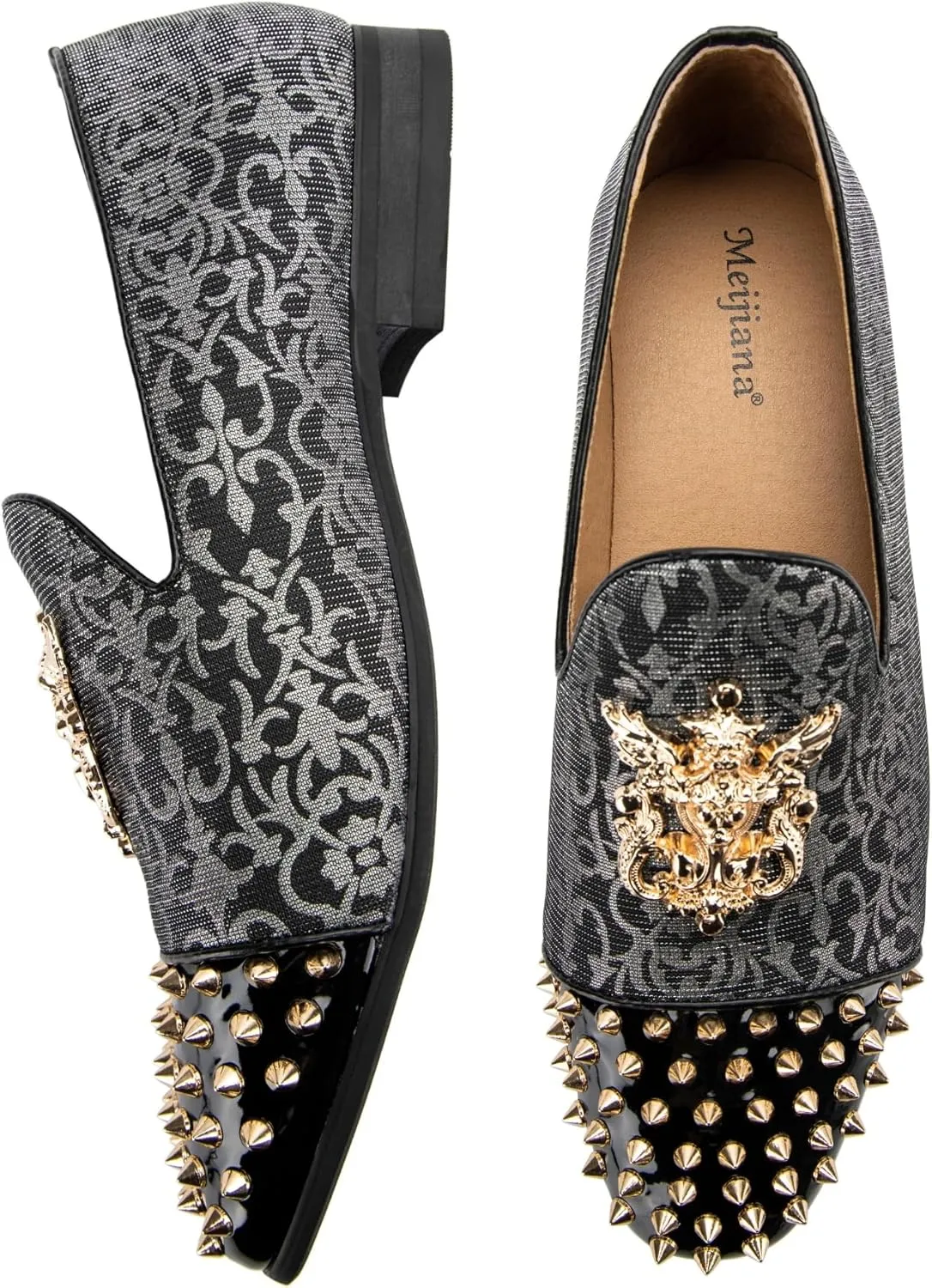 Meijiana Mens Velvet Loafers Dress Shoes with Metal Embellishments Party Luxury Loafer Shoes