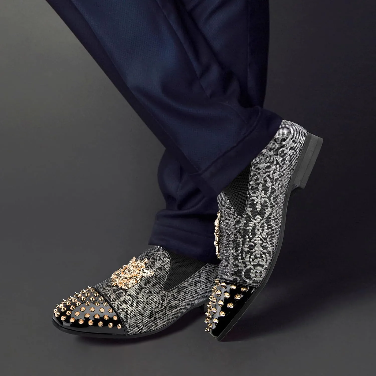 Meijiana Mens Velvet Loafers Dress Shoes with Metal Embellishments Party Luxury Loafer Shoes
