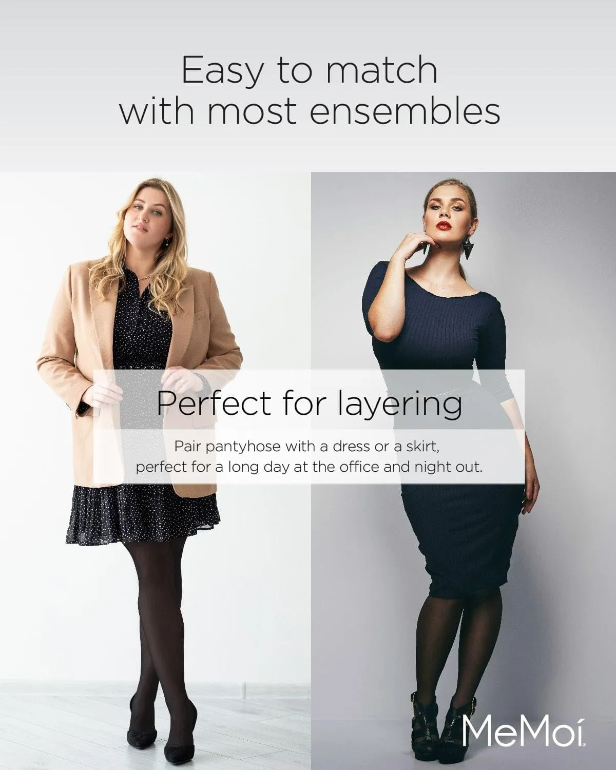 MeMoi Plus Size Curvy Control Top Tights, Comfortable and Lightweight Tummy Control Tights - Sizes 1X-7X