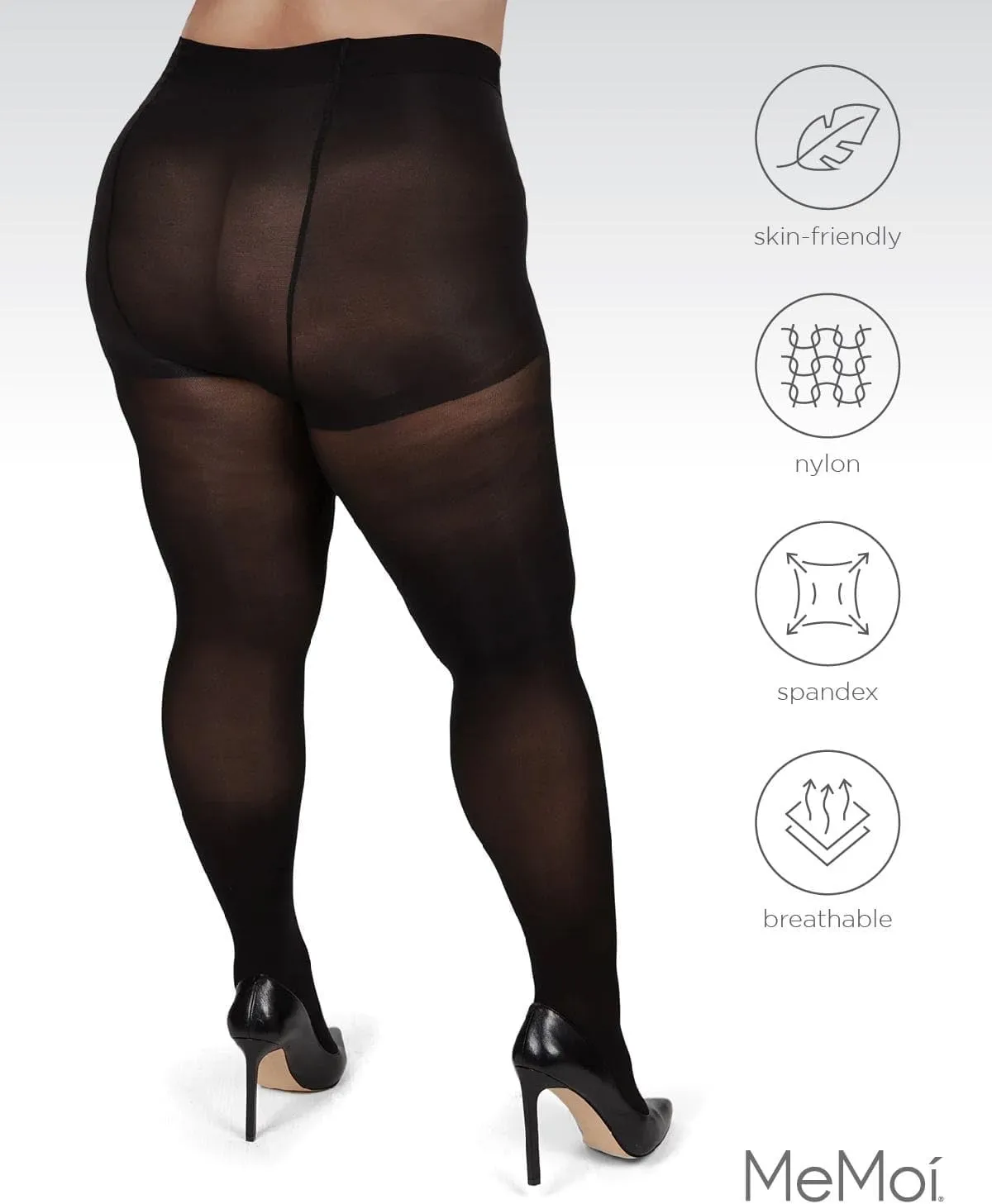MeMoi Plus Size Curvy Control Top Tights, Comfortable and Lightweight Tummy Control Tights - Sizes 1X-7X