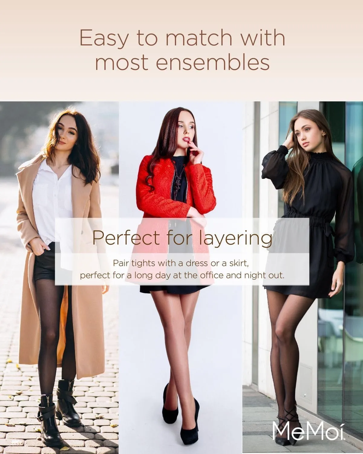 MeMoi Semi-Opaque Tights, Comfortable and Lightweight Control Top Tights, 40 Deneir - Sizes Small to Q2
