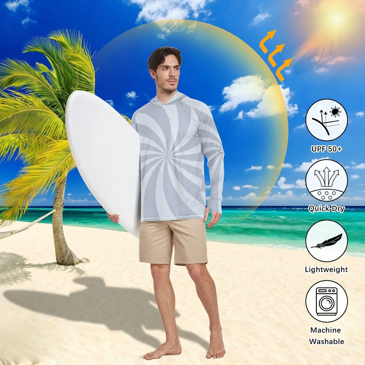 Men Sun Protection Hoodies Long Sleeve Mens Sun Shirts UPF 50  Rash Guard Shirts for Men Beach Hoodie Twirl Swirl