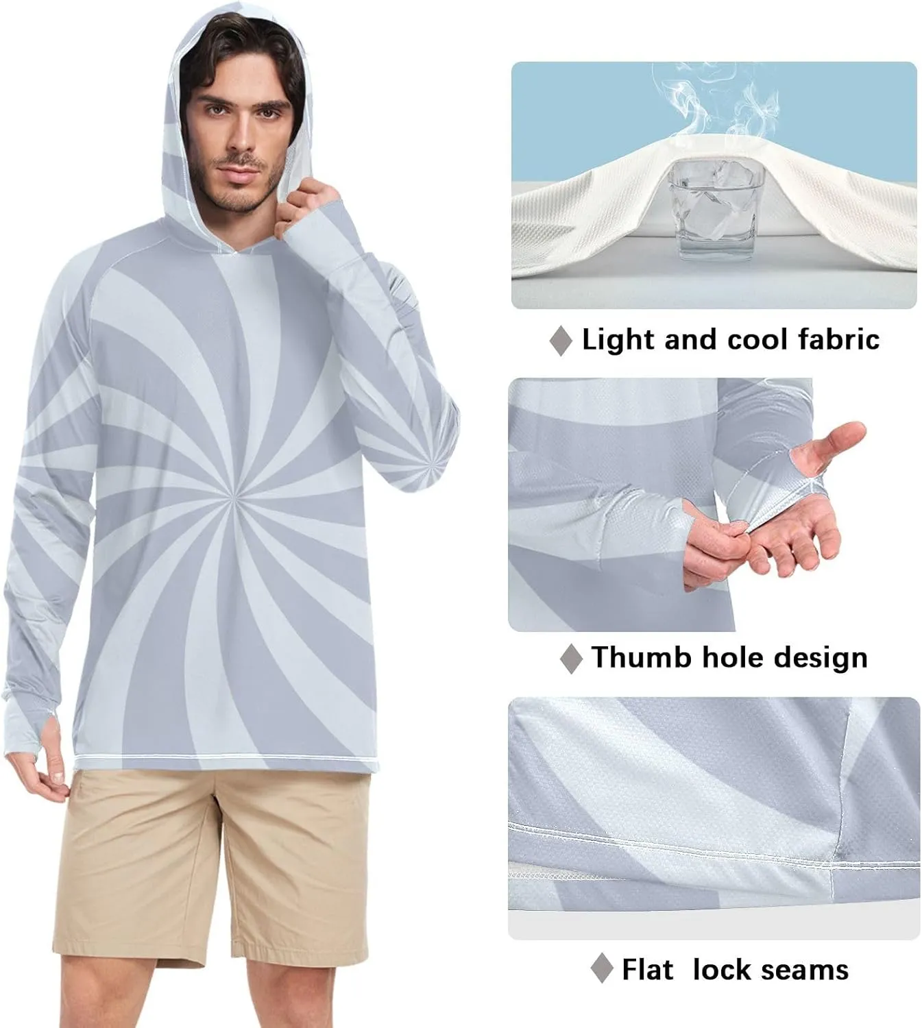 Men Sun Protection Hoodies Long Sleeve Mens Sun Shirts UPF 50  Rash Guard Shirts for Men Beach Hoodie Twirl Swirl