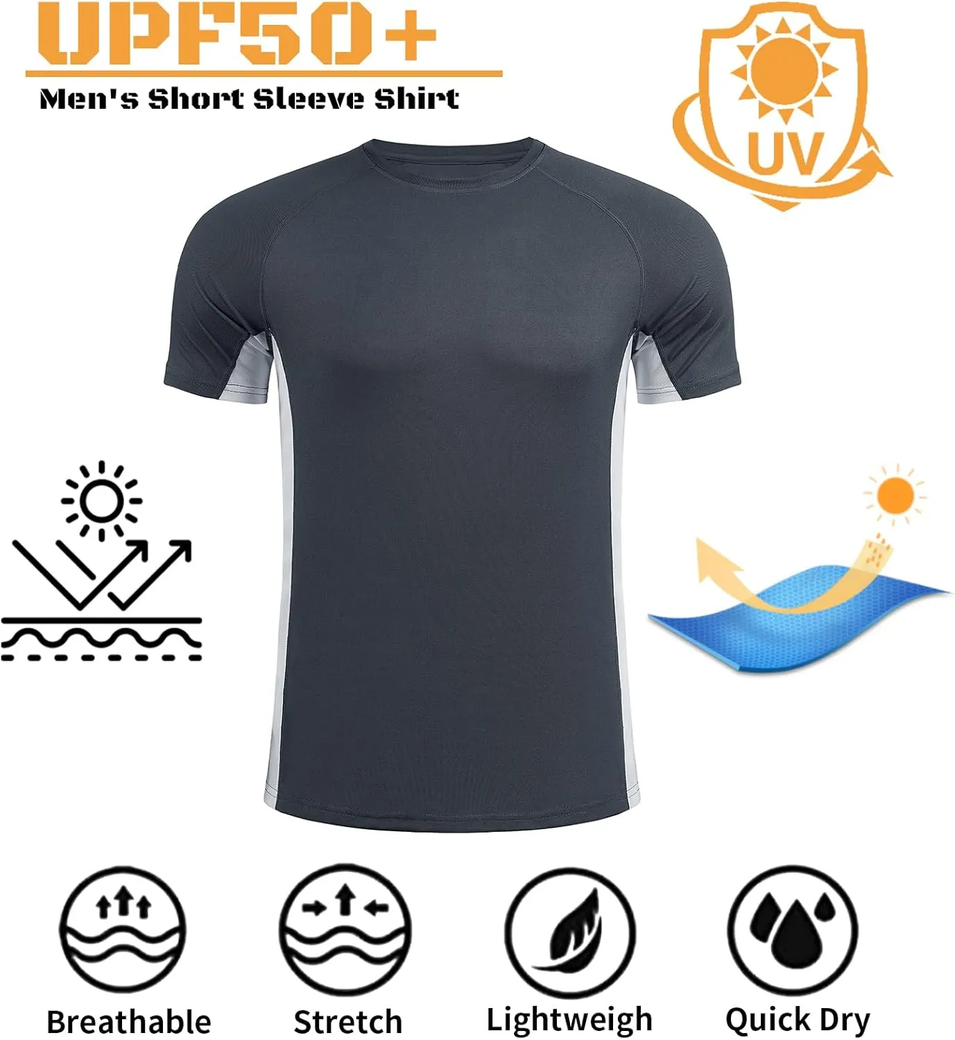 Mens Big and Tall Swim Shirt Sun Protection UPF 50  Rash Gard Quick Dry T-Shirt