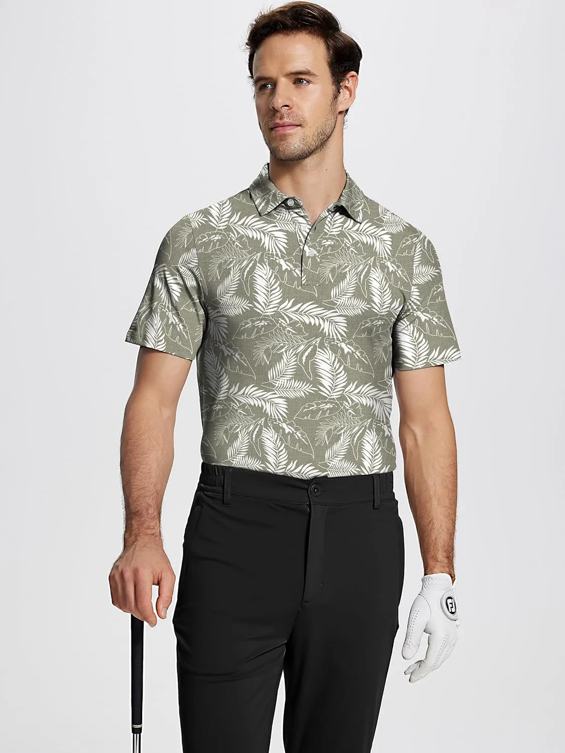 Mens Golf Shirt Short Sleeve Funny Print Golf Polo Shirts for Men Lightweight Dry Fit Quick Dry Collared Golf Polos