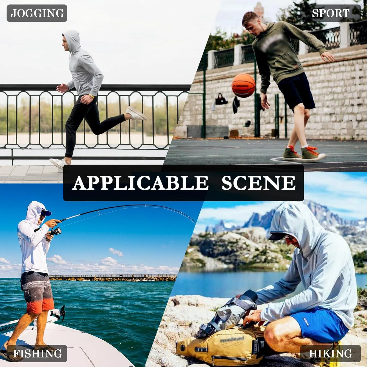 Mens Hoodie Sun Protection Long Sleeve Fishing Shirt UPF 50  Fishing Shirt Rash Guard Hooded Ivory White Gingham