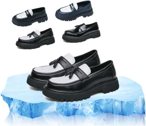 Mens Leather Slip-On Platform Dress Tassels Loafers Non-Slip Low Top Round Toe Chunky Penny Shoes Fashion for Business Casual Dress Prom Party