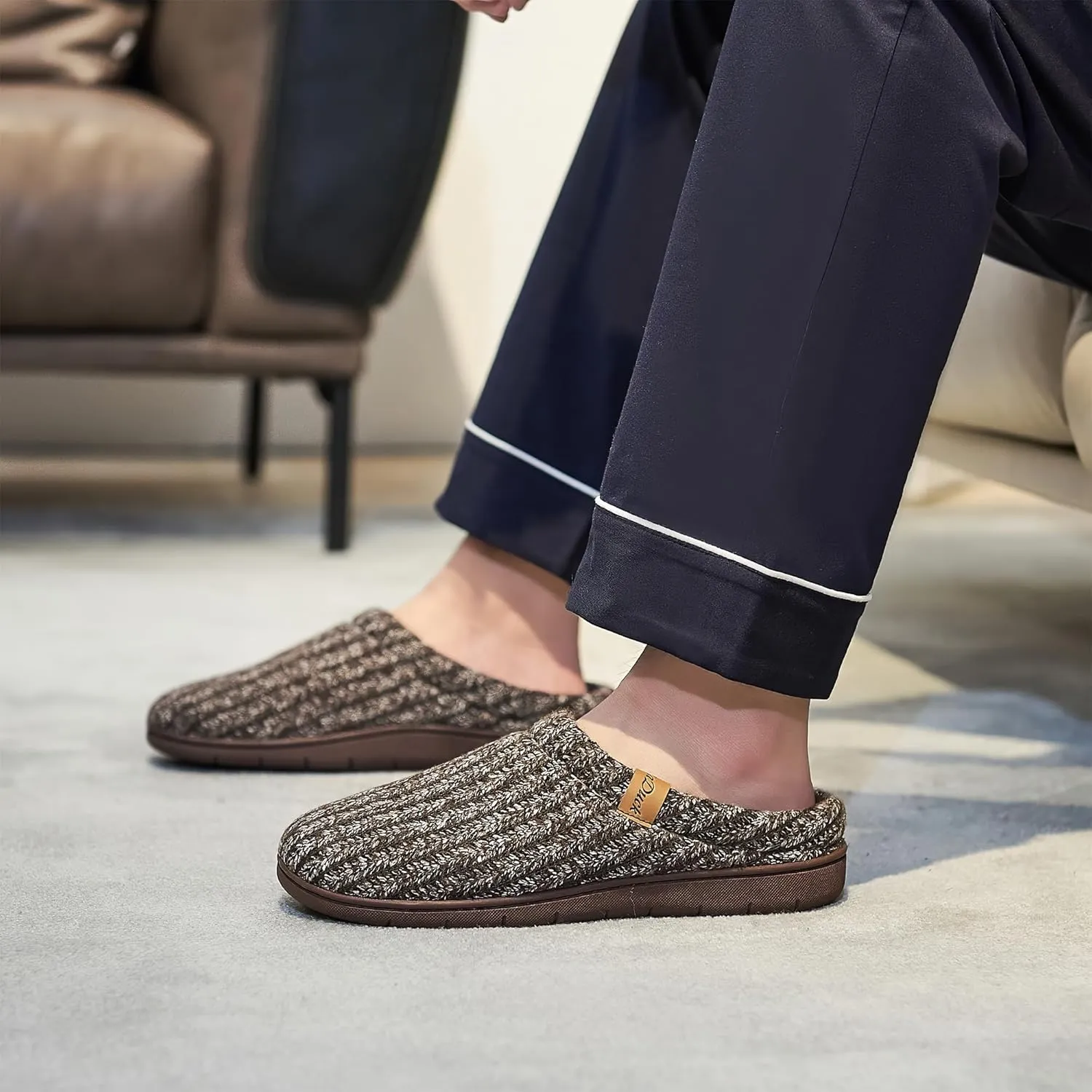 Men's Memory Foam Slippers with Arch Support, Breathable & Warm Knit House Slippers