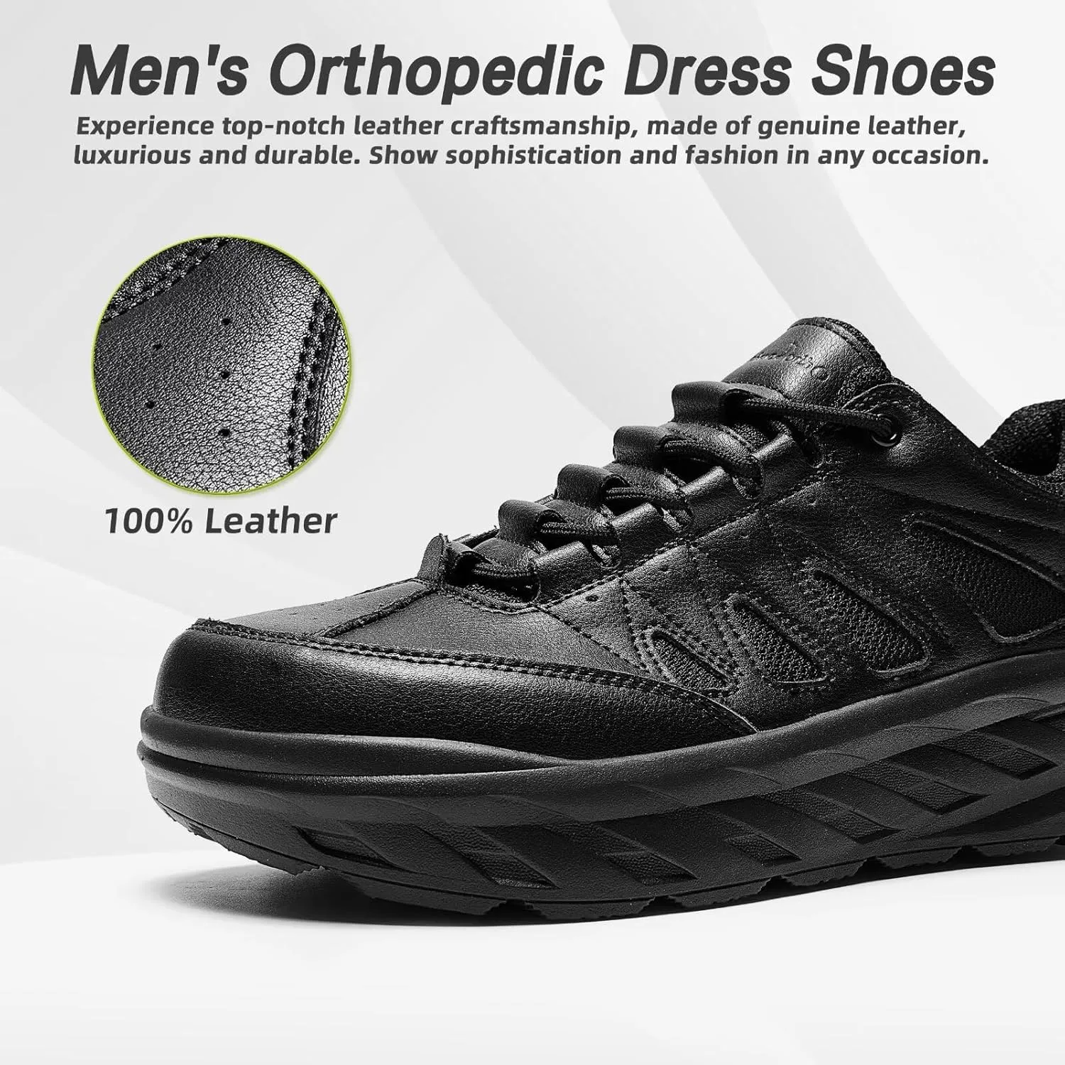 Men's Orthopedic Wide Leather Dress Shoes: Diabetic Arch Support Plantar Fasciitis Comfortable Casual Walking Shoes, Orthotic Flat Feet Work Tennis Sneakers for Swollen Feet and Heel Pain Relief