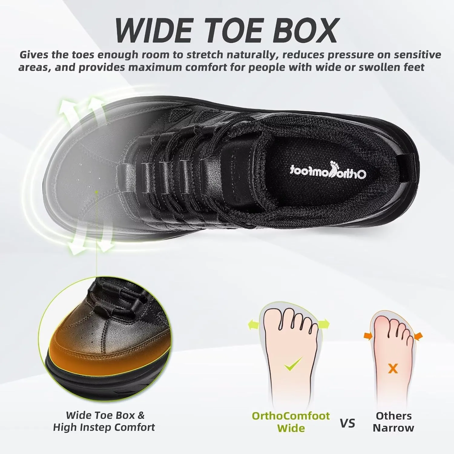 Men's Orthopedic Wide Leather Dress Shoes: Diabetic Arch Support Plantar Fasciitis Comfortable Casual Walking Shoes, Orthotic Flat Feet Work Tennis Sneakers for Swollen Feet and Heel Pain Relief