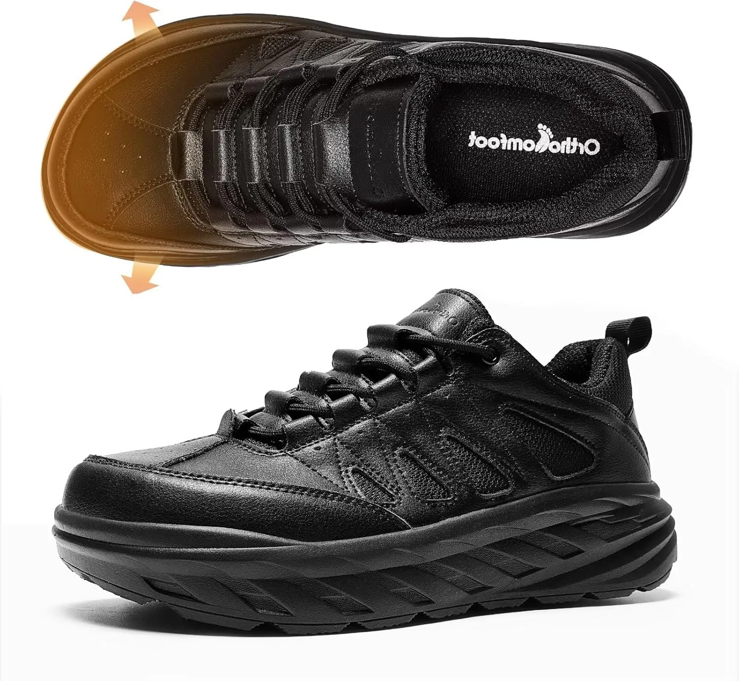 Men's Orthopedic Wide Leather Dress Shoes: Diabetic Arch Support Plantar Fasciitis Comfortable Casual Walking Shoes, Orthotic Flat Feet Work Tennis Sneakers for Swollen Feet and Heel Pain Relief