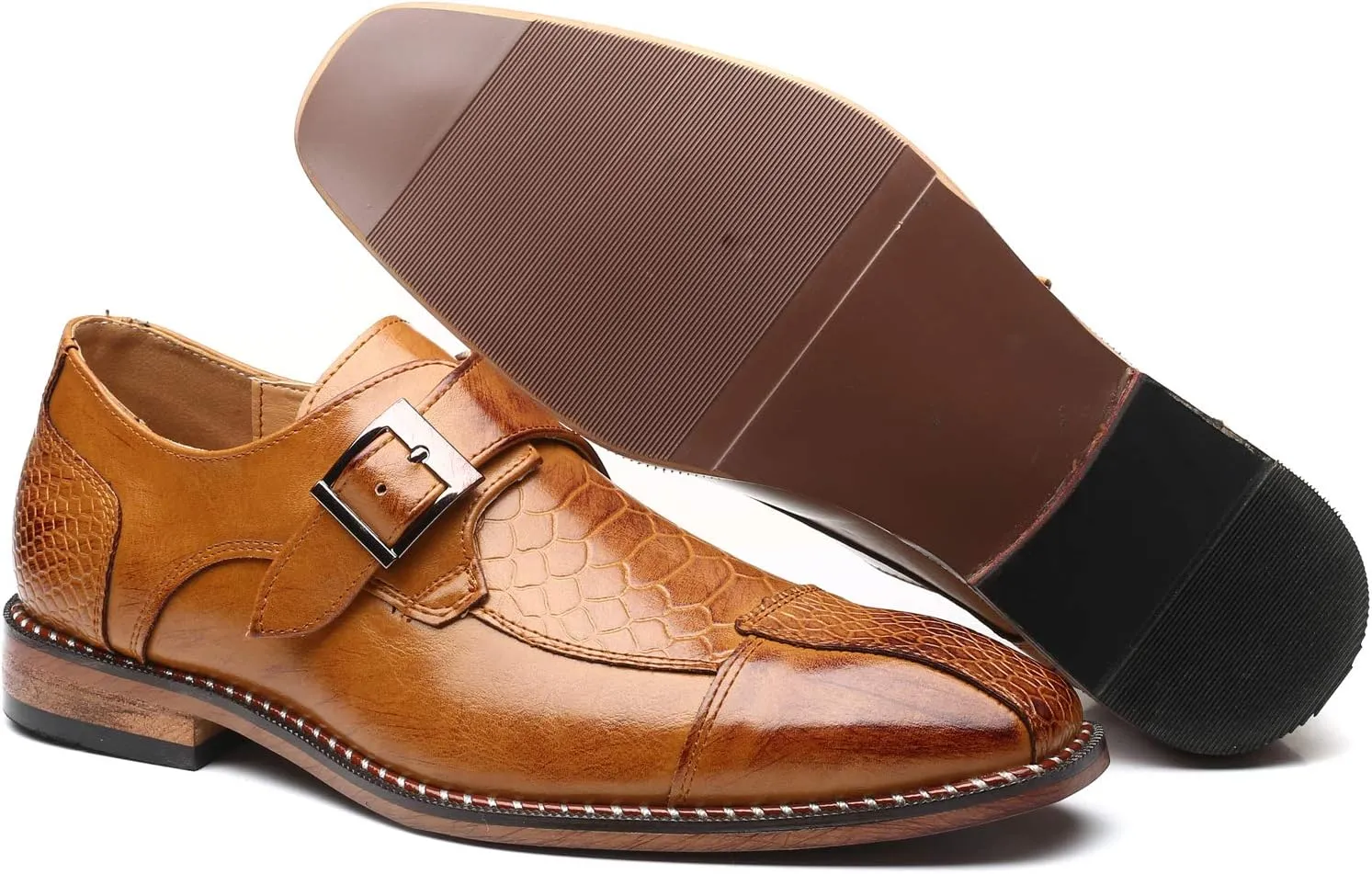Mens Single Monk Strap Slip on Loafers Leather Oxford Modern Formal Business Dress Shoes