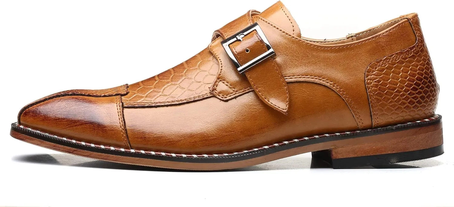 Mens Single Monk Strap Slip on Loafers Leather Oxford Modern Formal Business Dress Shoes