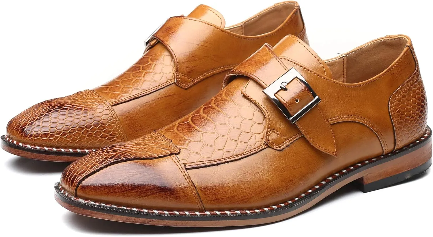 Mens Single Monk Strap Slip on Loafers Leather Oxford Modern Formal Business Dress Shoes