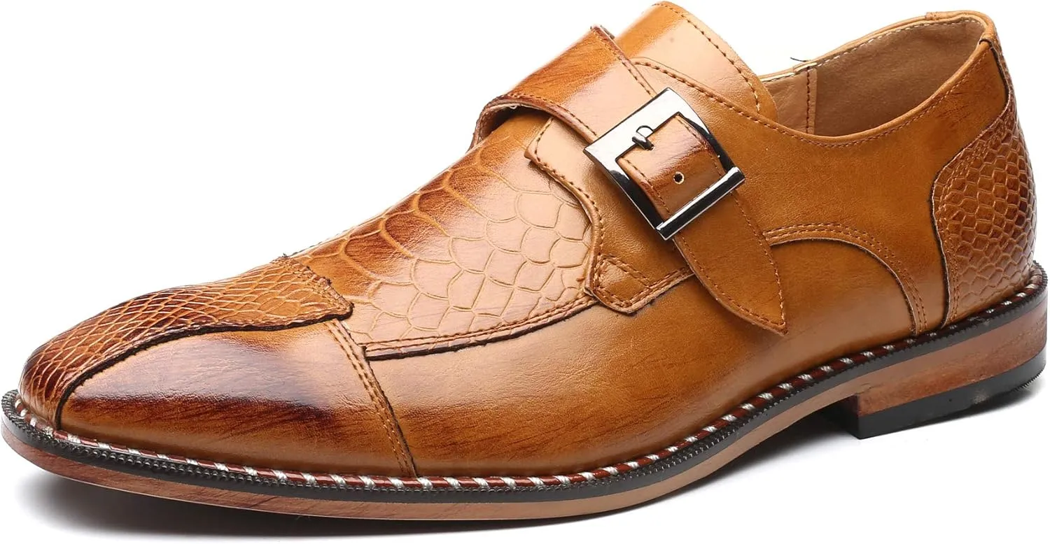 Mens Single Monk Strap Slip on Loafers Leather Oxford Modern Formal Business Dress Shoes