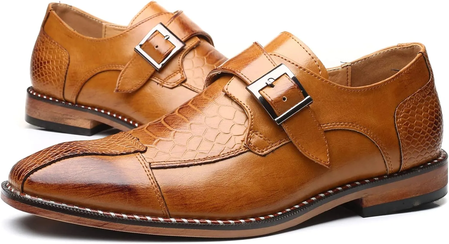 Mens Single Monk Strap Slip on Loafers Leather Oxford Modern Formal Business Dress Shoes