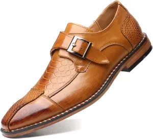 Mens Single Monk Strap Slip on Loafers Leather Oxford Modern Formal Business Dress Shoes