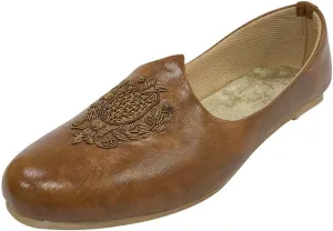 Men's Tan Wedding Sherwani Juttis Ethnic Slip-on Loafers Shoes Handmade Mojari Indian Punjabi Jooti