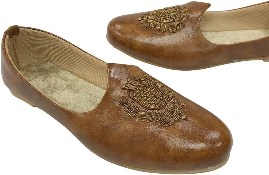 Men's Tan Wedding Sherwani Juttis Ethnic Slip-on Loafers Shoes Handmade Mojari Indian Punjabi Jooti