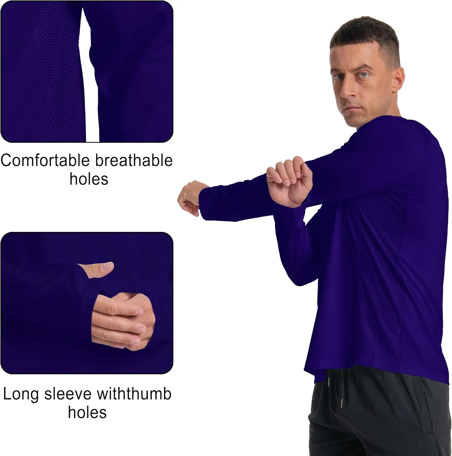 Men's UPF 50  Long Sleeve Loose-Fit Lightweight Sun Protection Fishing Hiking Running UV Shirt Rash Guard