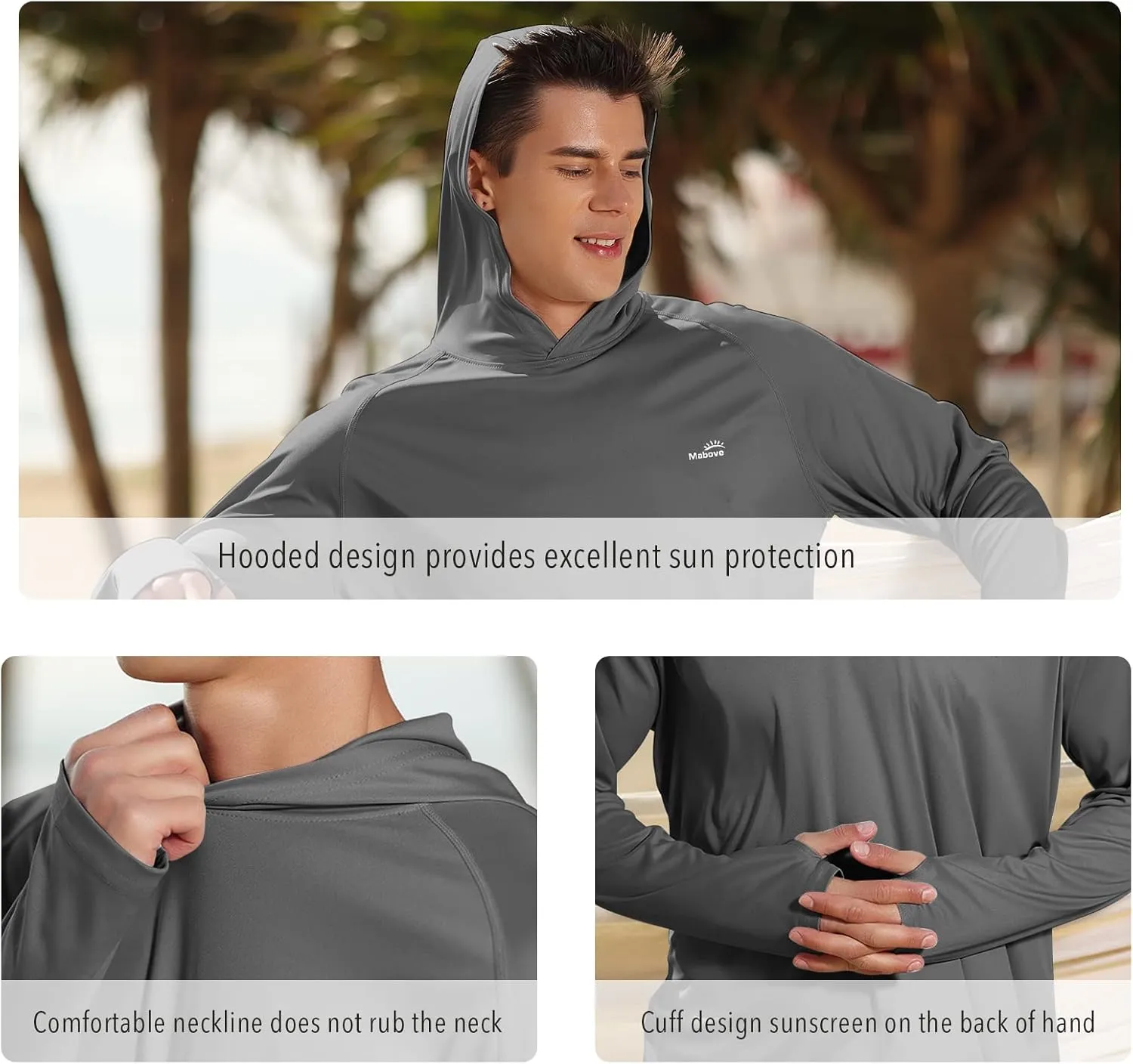 Men's UPF 50  Long Sleeve Sun Shirts UV Protection Hoodie Rash Guard Hiking Fishing Swim T Shirt