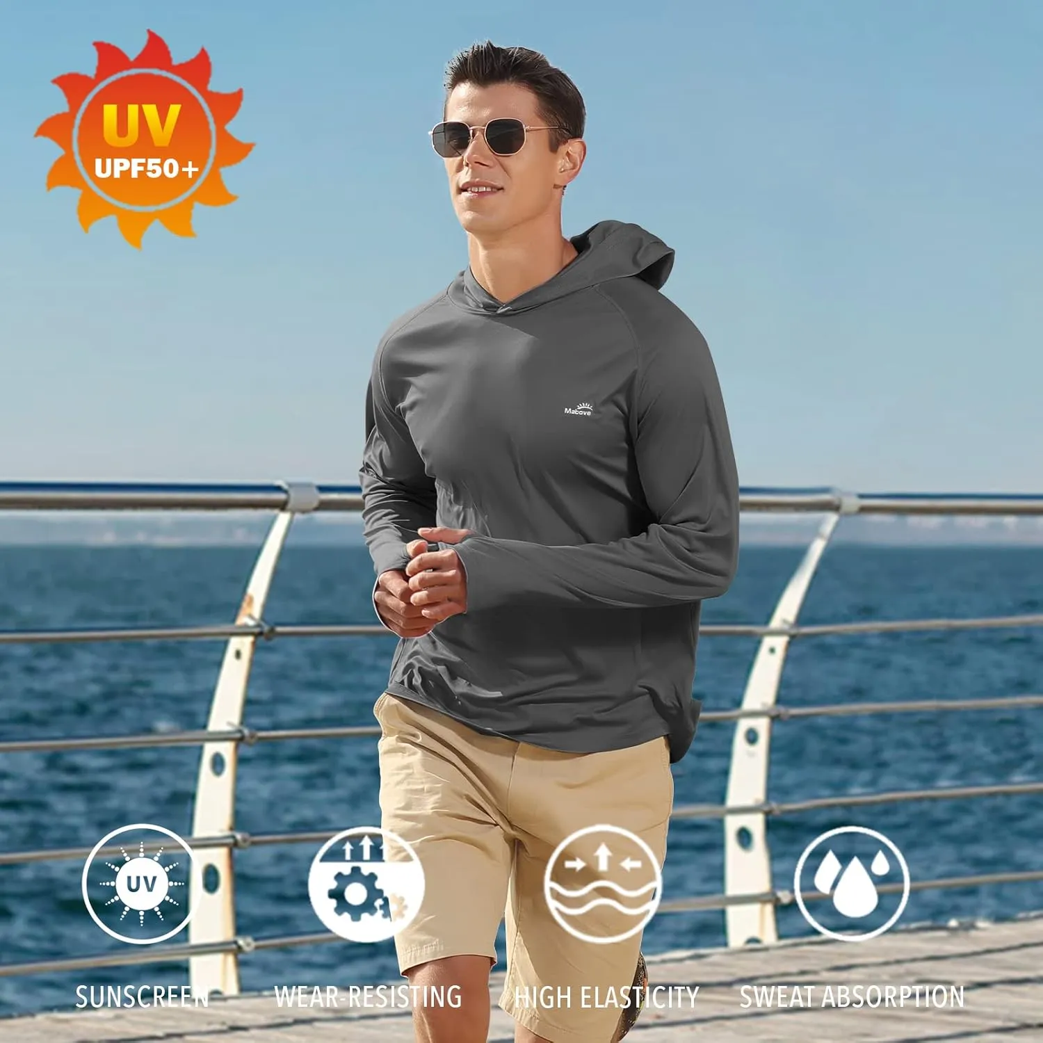 Men's UPF 50  Long Sleeve Sun Shirts UV Protection Hoodie Rash Guard Hiking Fishing Swim T Shirt
