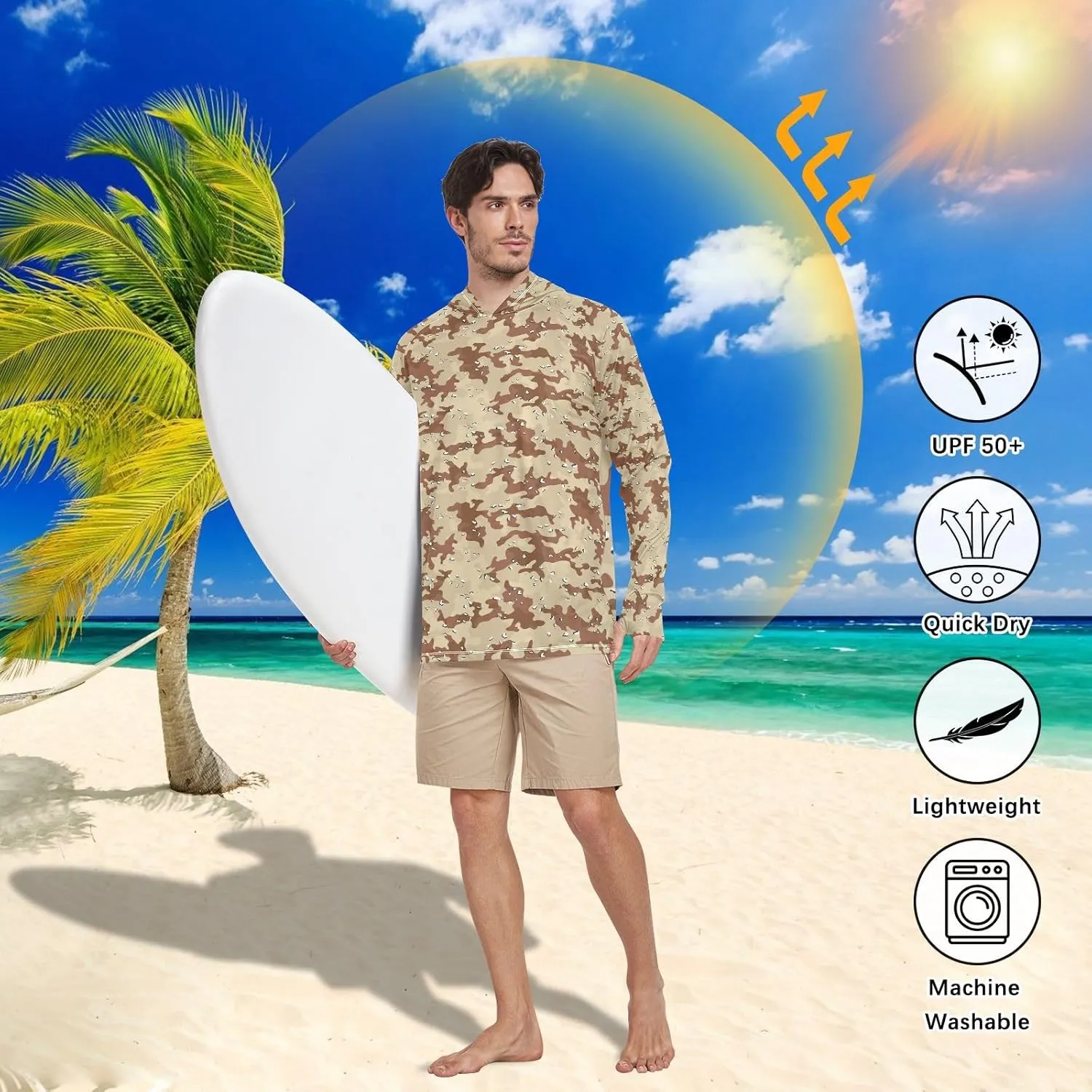 Men's UPF 50  Sun Protection Hoodie Shirt Long Sleeves SPF UV T-Shirt Rash Guard Fishing Outdoor Lightweight Shirt