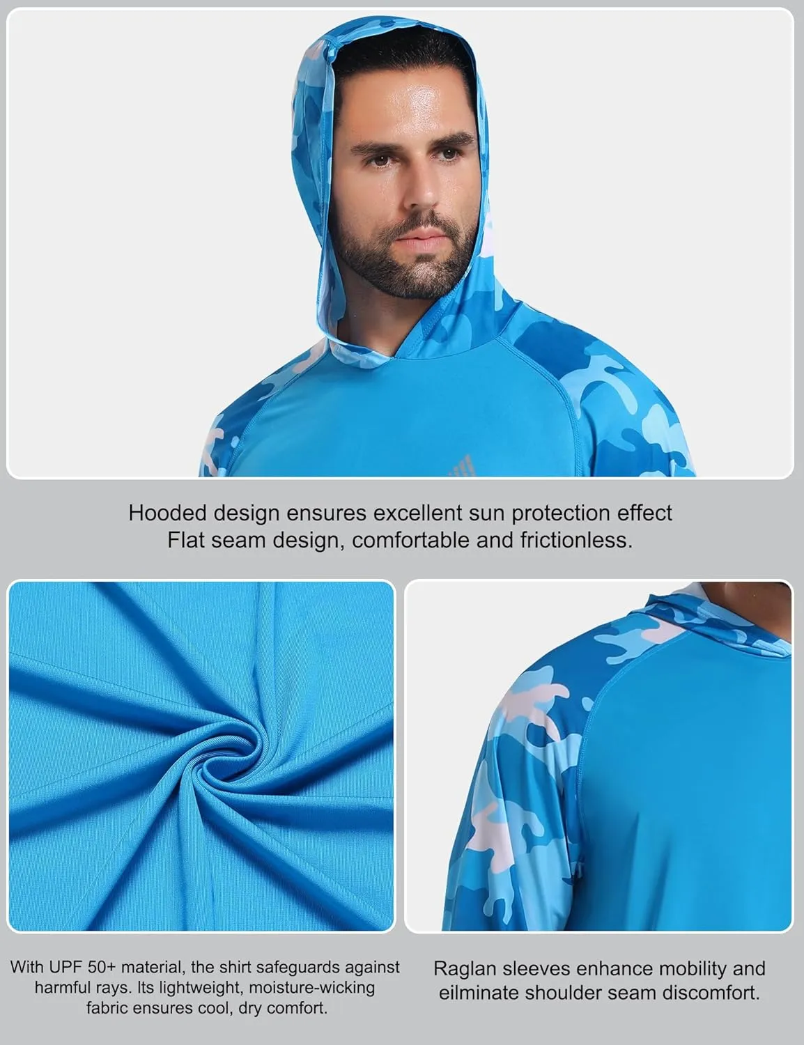 Men's UPF 50  Sun Protection Hoodie Shirts Long Sleeve Rash Guard Fishing Hiking SPF UV Shirt Quick Dry