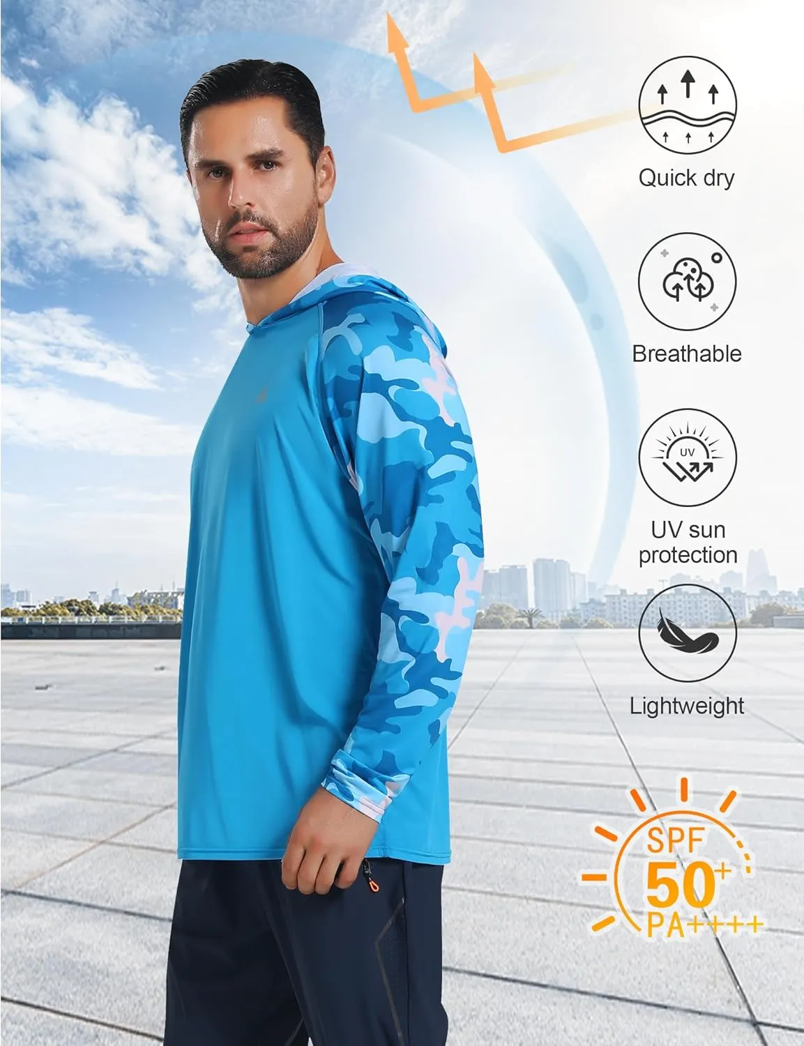 Men's UPF 50  Sun Protection Hoodie Shirts Long Sleeve Rash Guard Fishing Hiking SPF UV Shirt Quick Dry