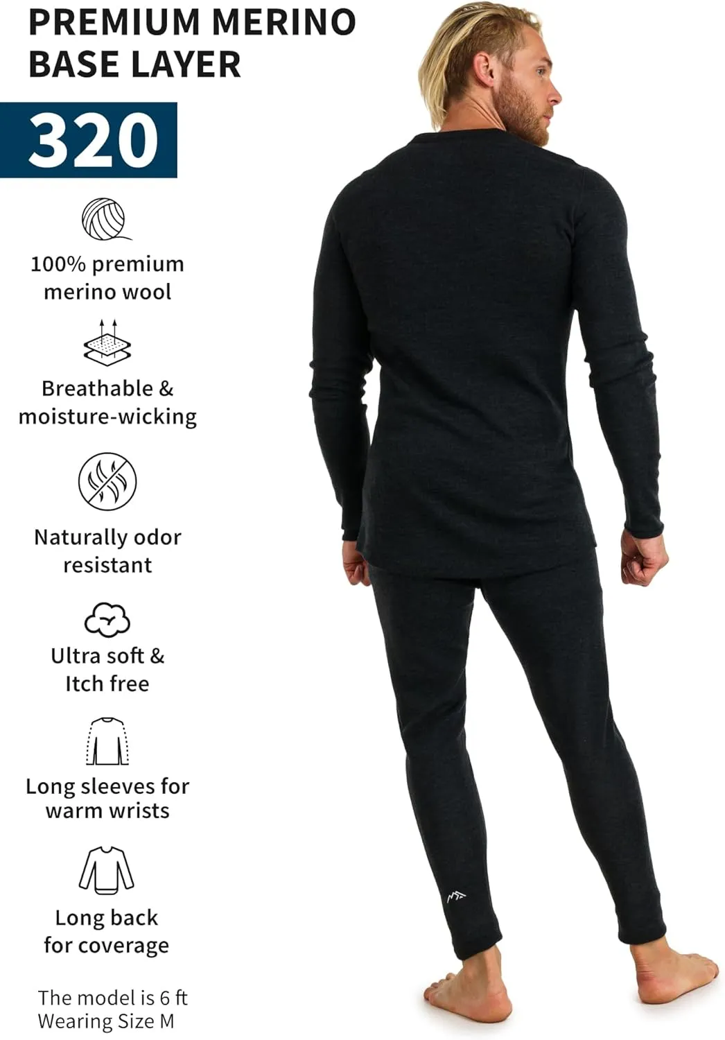 Merino.tech Merino Wool Base Layer Mens Set - Heavyweight, Midweight, Lite Merino Wool Thermal Underwear For Men Top, Bottom