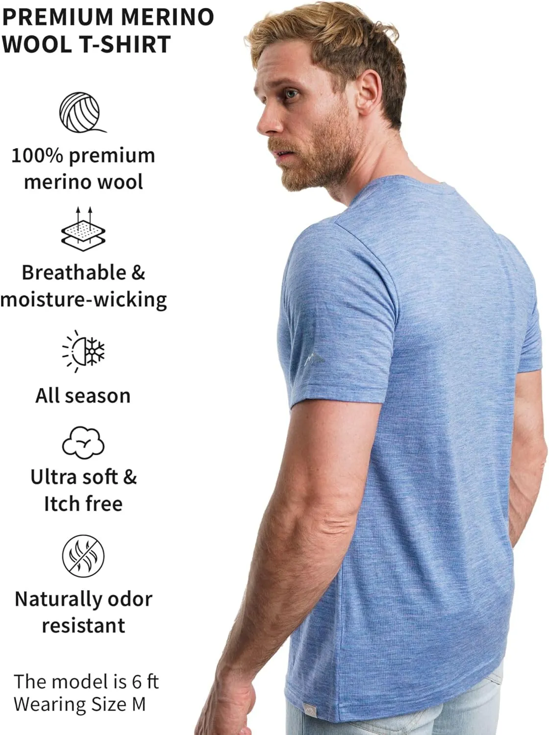 Merino.tech Merino Wool T-Shirt Mens - 100% Organic Merino Wool Undershirt Thermal Shirts for Men Base Layer and Hiking Socks