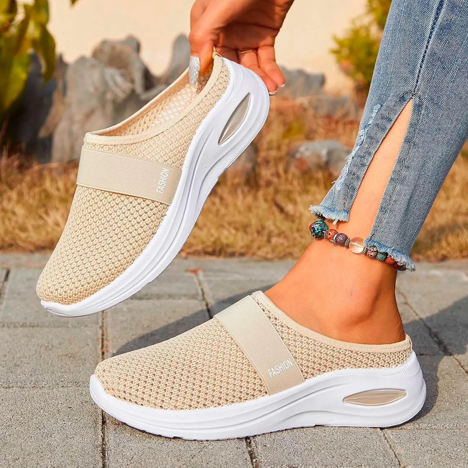 Mesh Sandals Women Casual Breathable Sneakers Fashion Slip on Walking Sandals Breathable Running Shoes